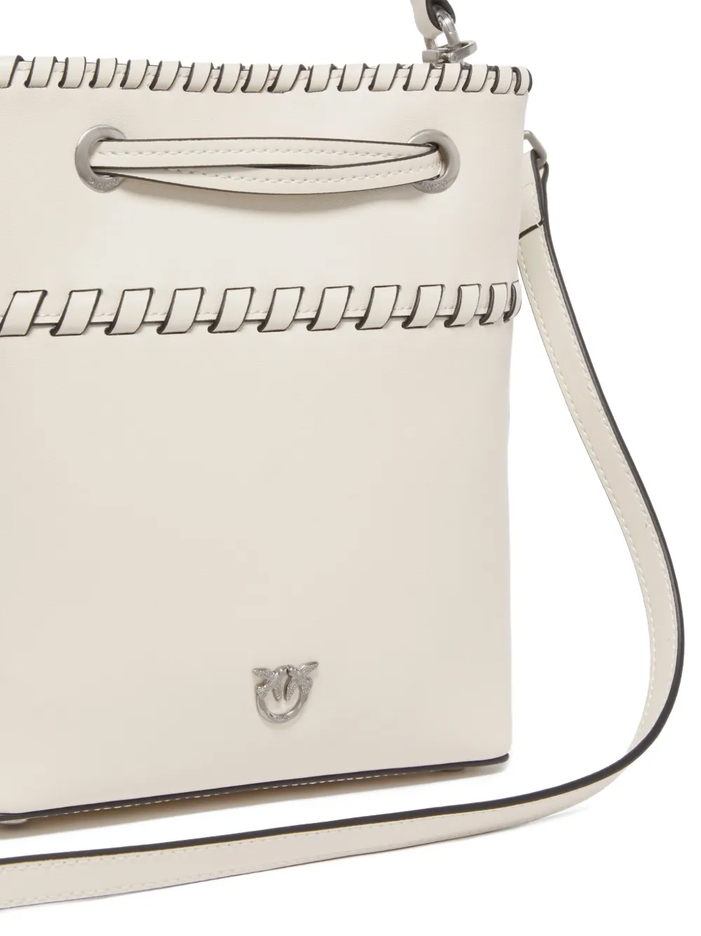 Pinko Small Leather Bucket Bag With Threaded Detailing In White
