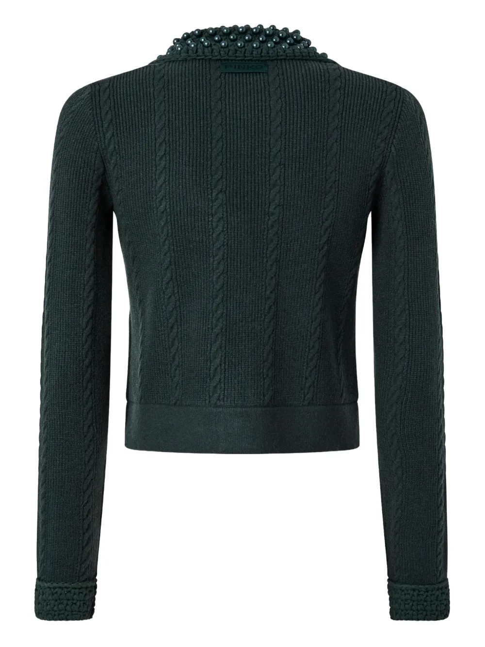 PINKO cable-knit pearl-embellished cardigan Groen