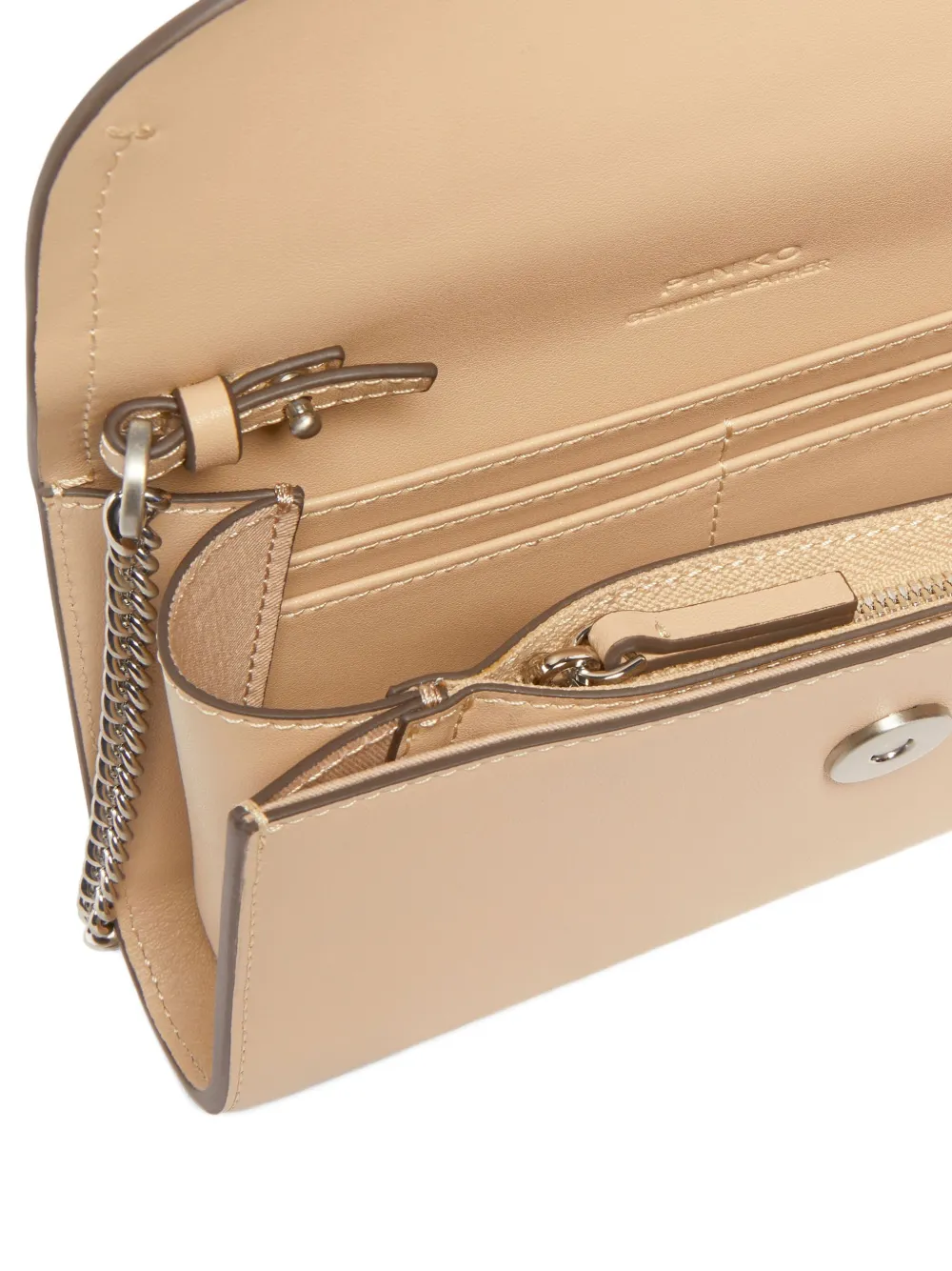 PINKO Leren clutch met kettinghengsel Beige