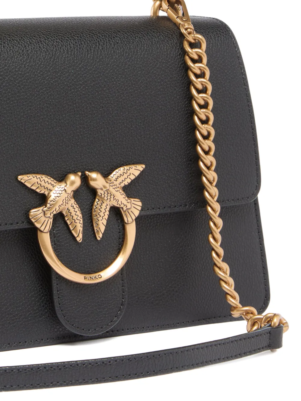Pinko Medium Love Birds Calfskin Tote Bag In Black