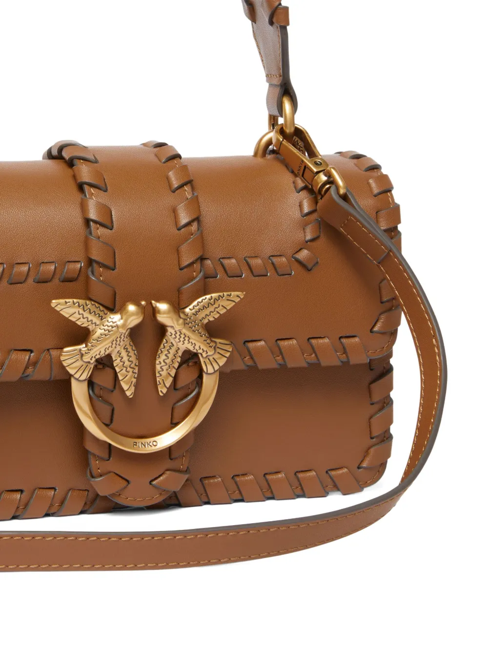 Pinko Braided-leather Crossbody Bag In Brown