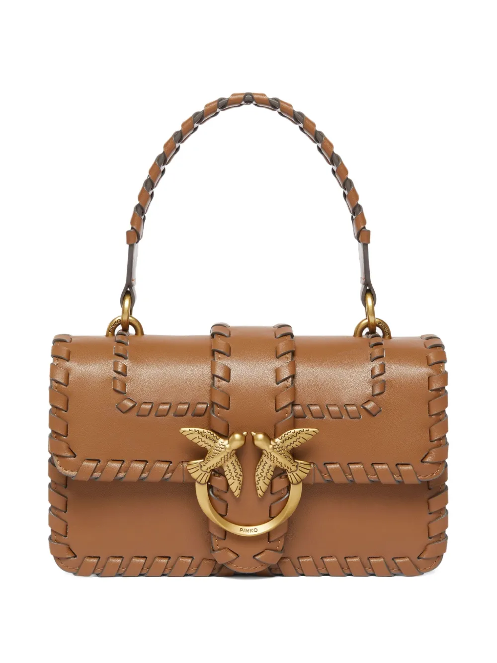 Pinko Braided-leather Crossbody Bag In Brown