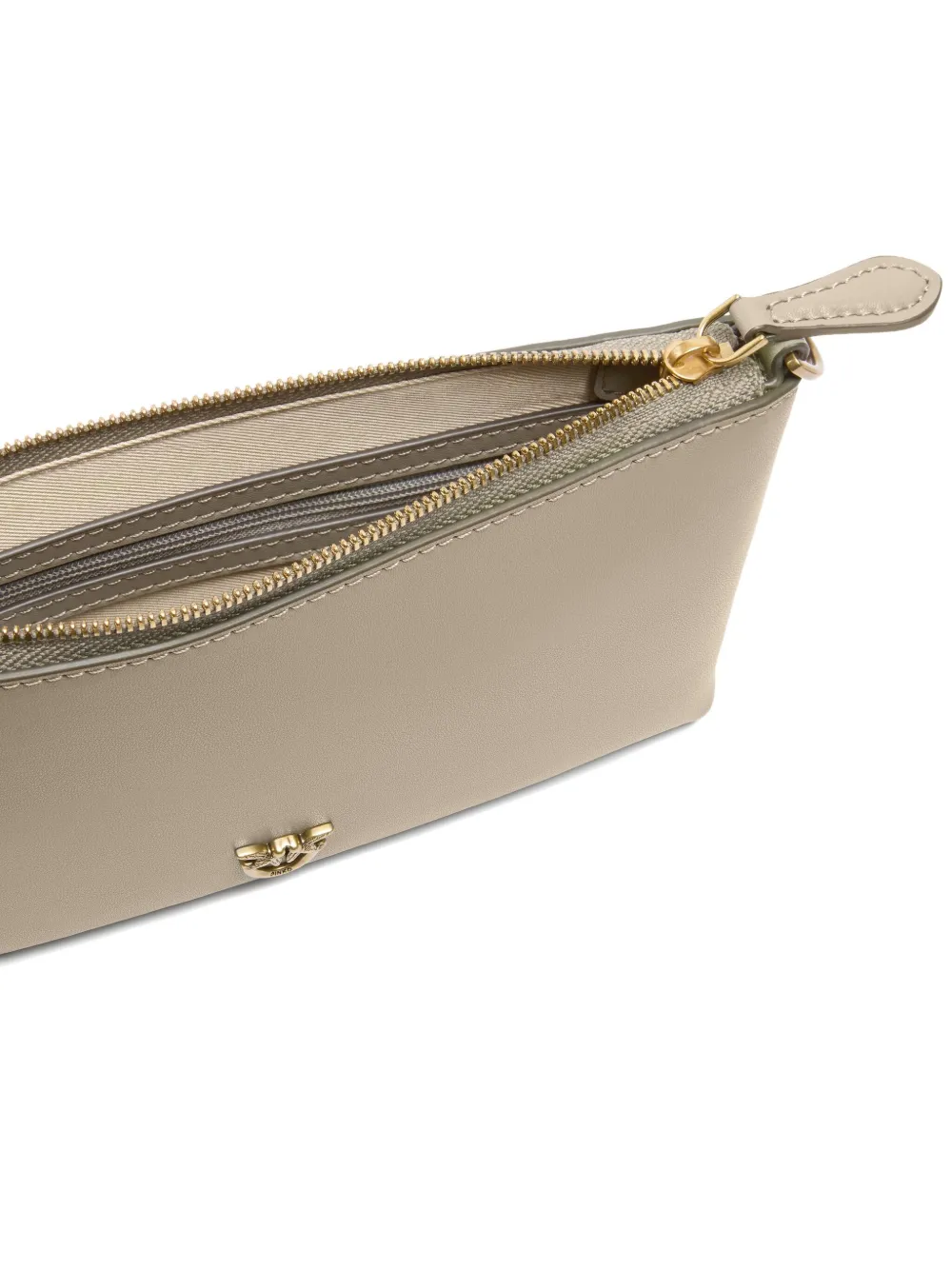 PINKO mini zip-fastening logo-plaque clutch bag Beige
