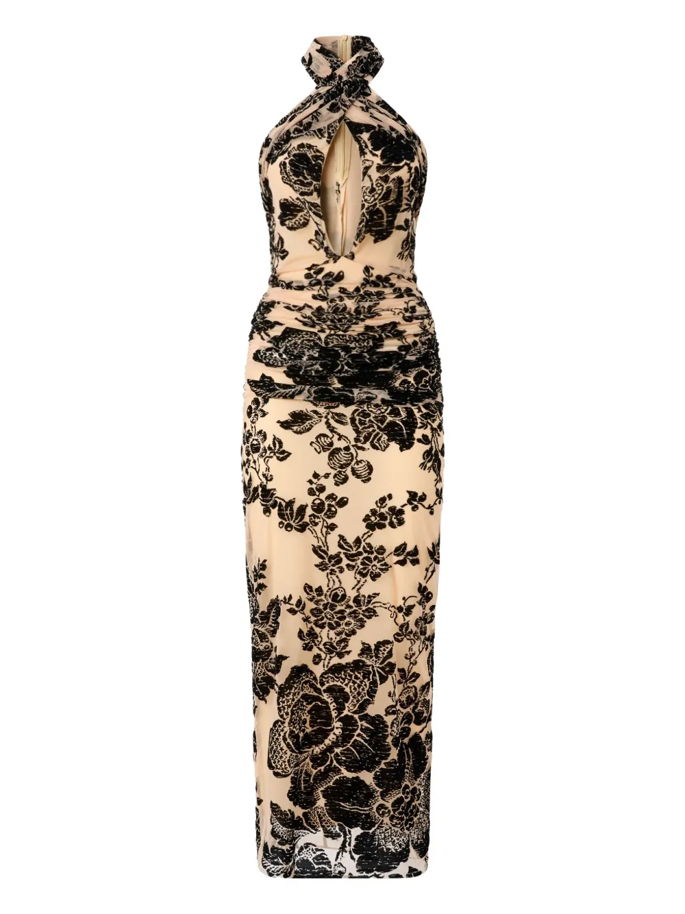 PINKO Midi-halterjurk met bloemenprint - NZ8 NUDO/NERO