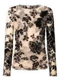 PINKO floral-velvet mesh top - Neutrals
