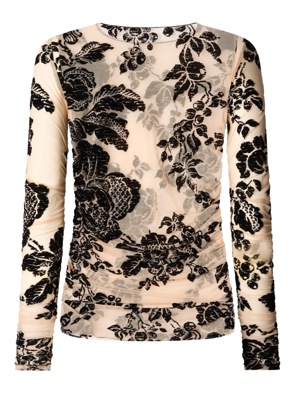 PINKO floral-velvet mesh top - Beige