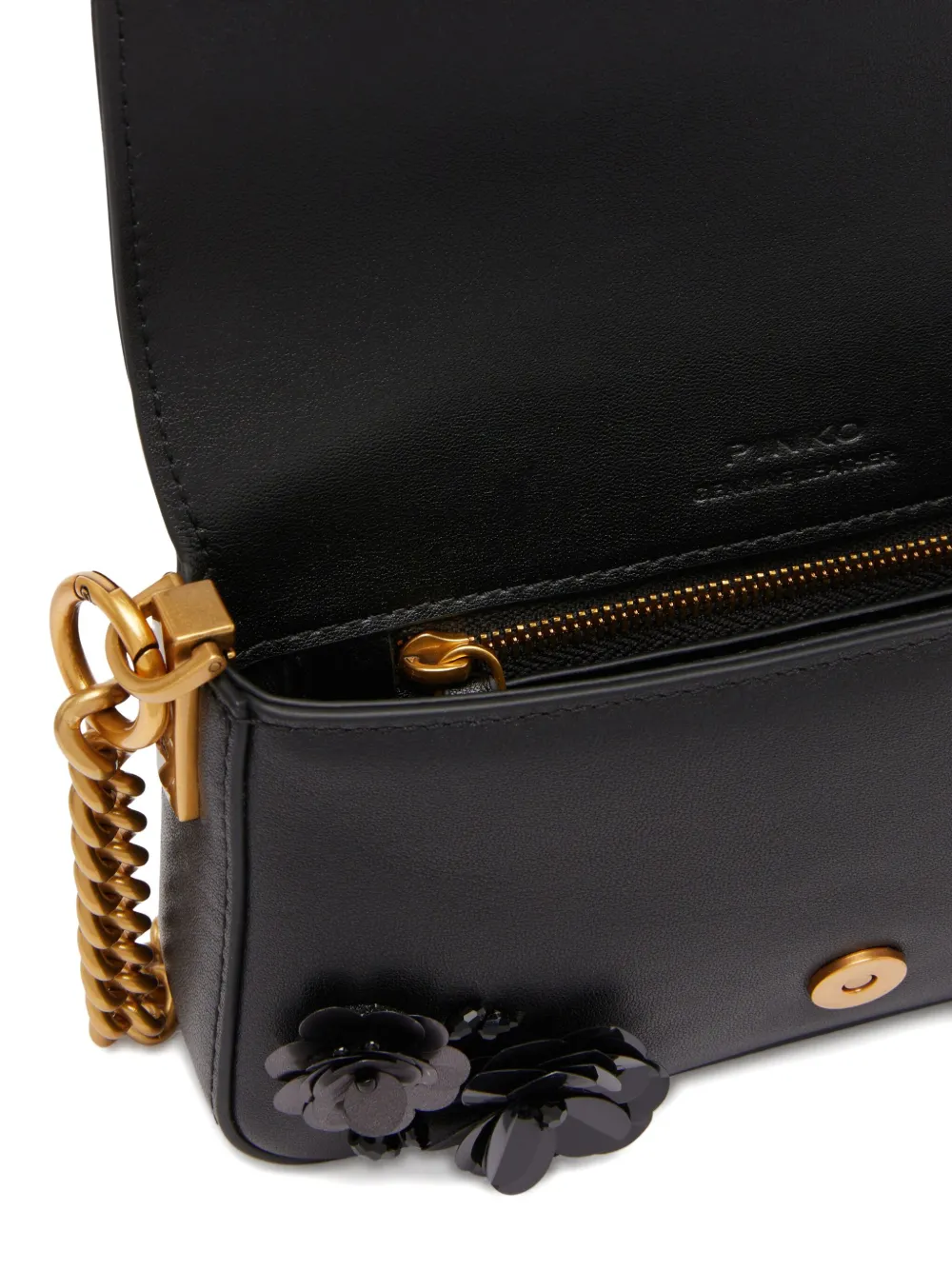 Pinko Baby Love Bag Slouchy Shoulder Bag In Leather With Jewel Flowers In Black