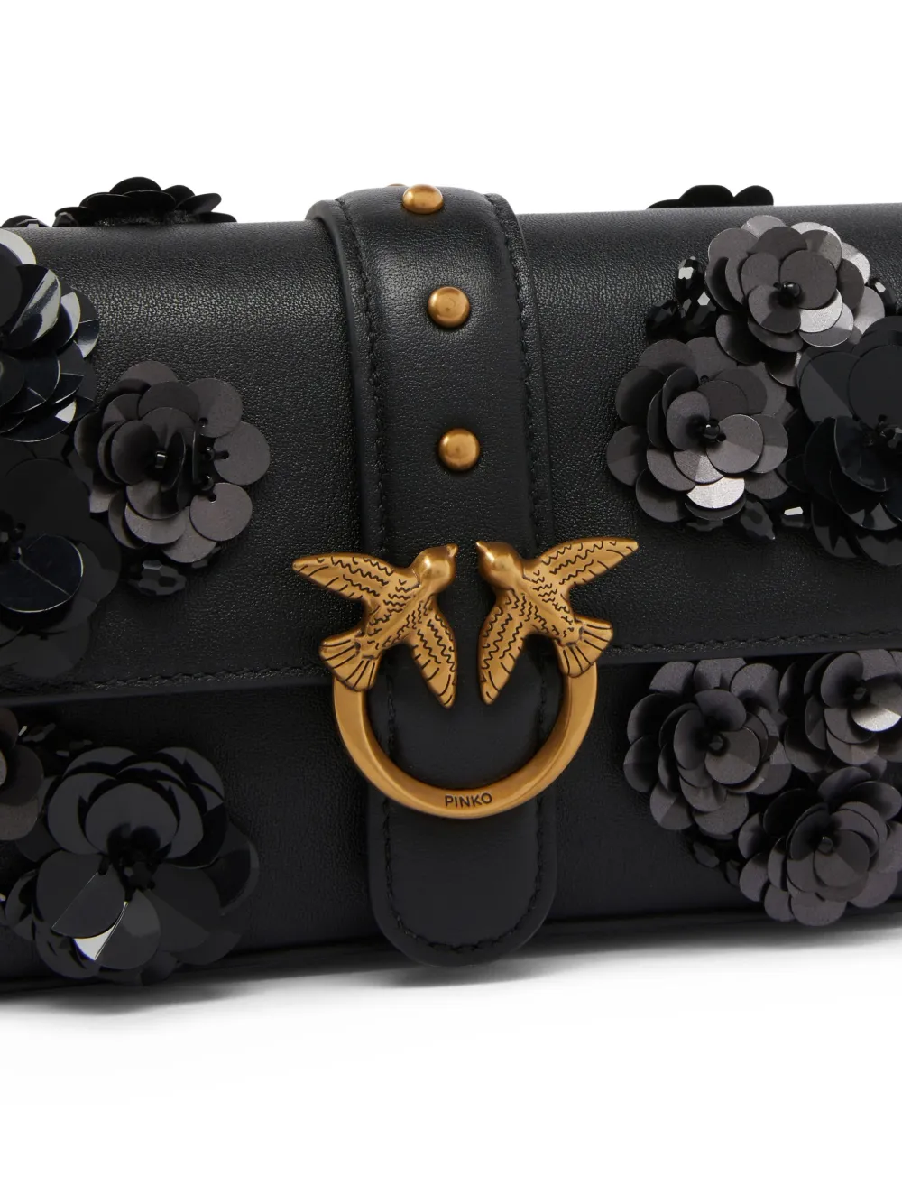 Pinko Baby Love Bag Slouchy Shoulder Bag In Leather With Jewel Flowers In Black