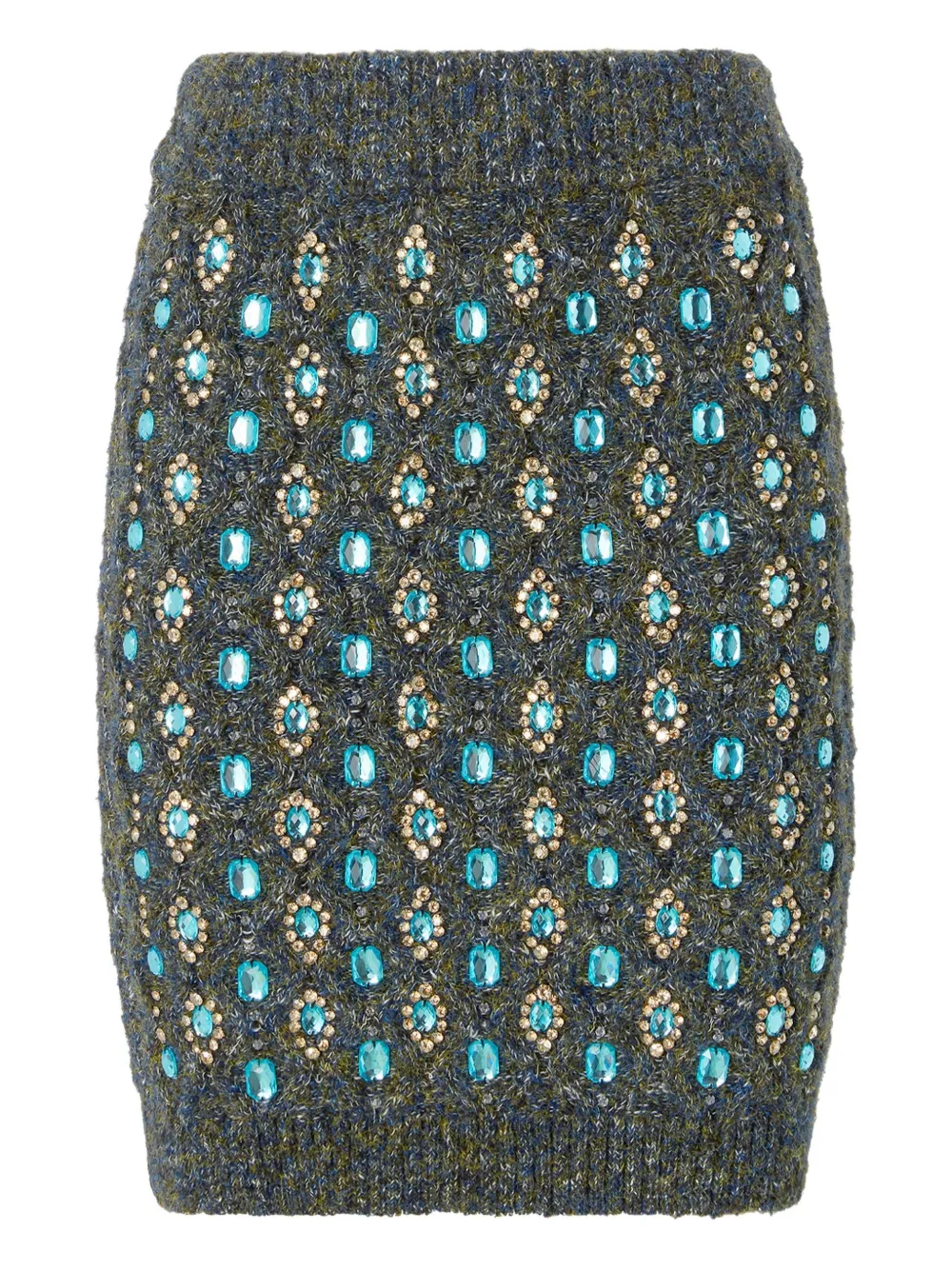 Pinko Cable-knit Embellished Mini Skirt In Gray