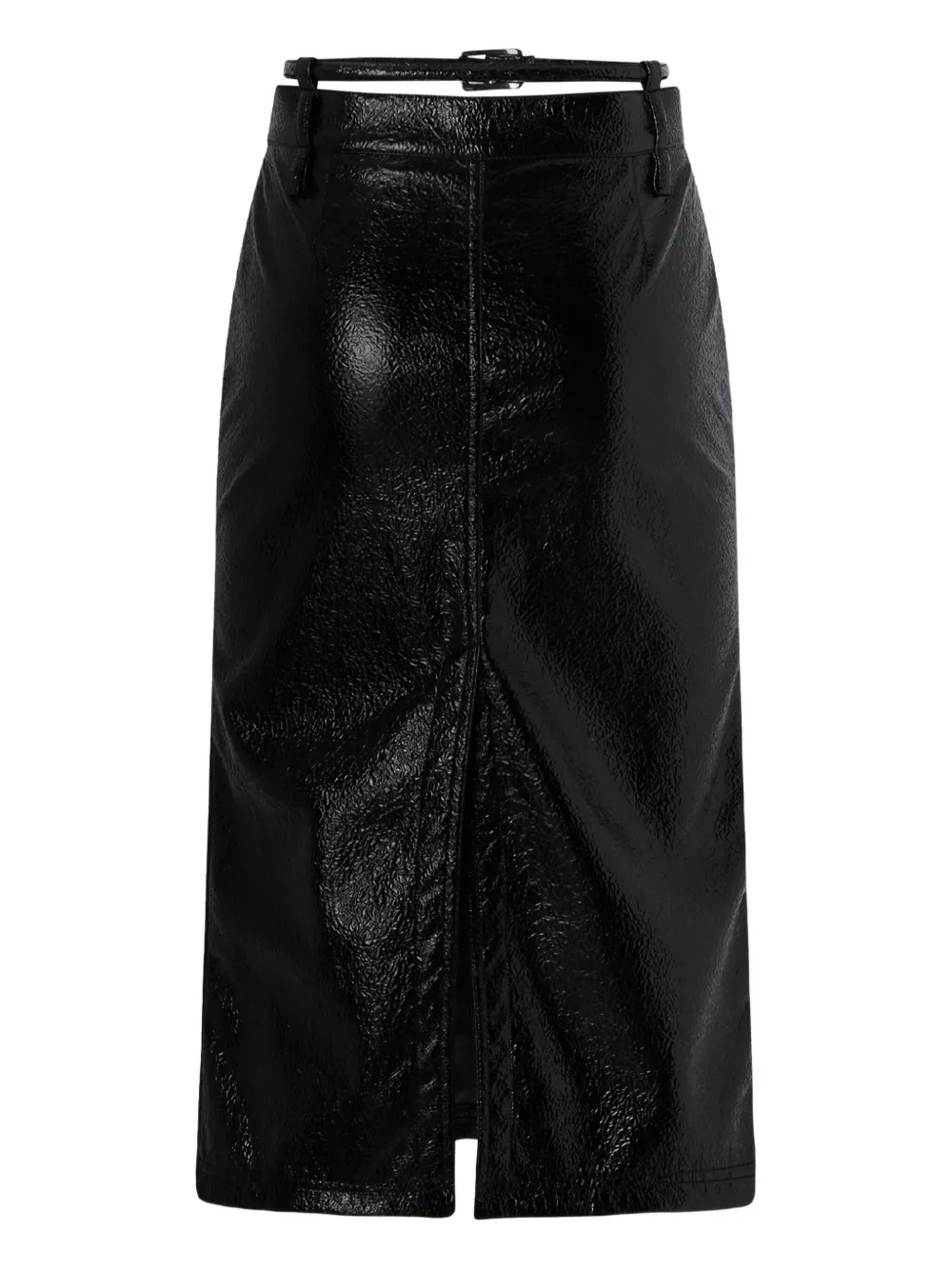 Pinko Patent-effect Calf-length Skirt With Belt In Black