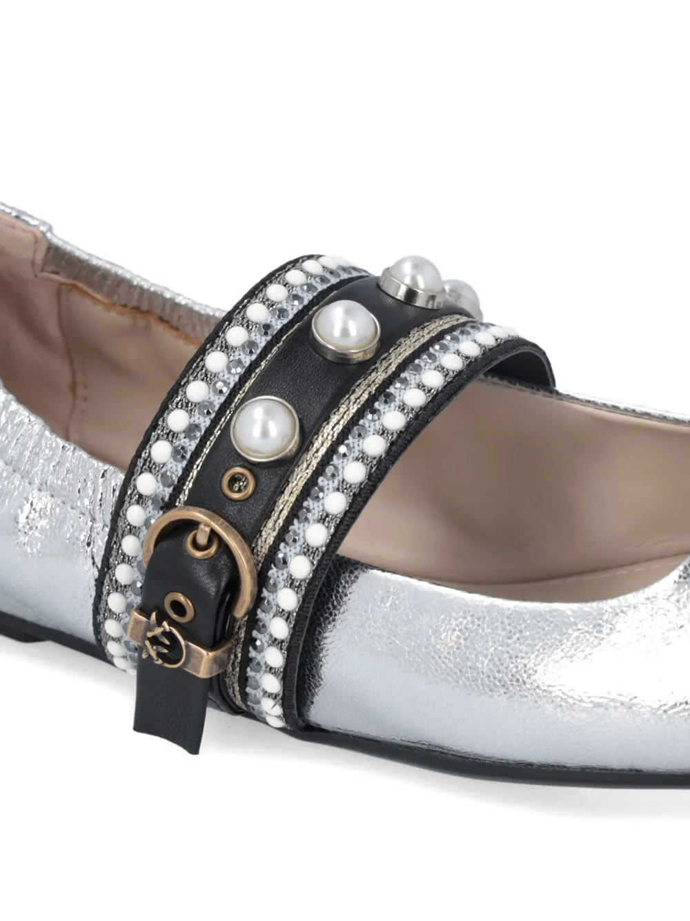 Pinko Laminated Leather Ballerinas With Jewel Band In Gray