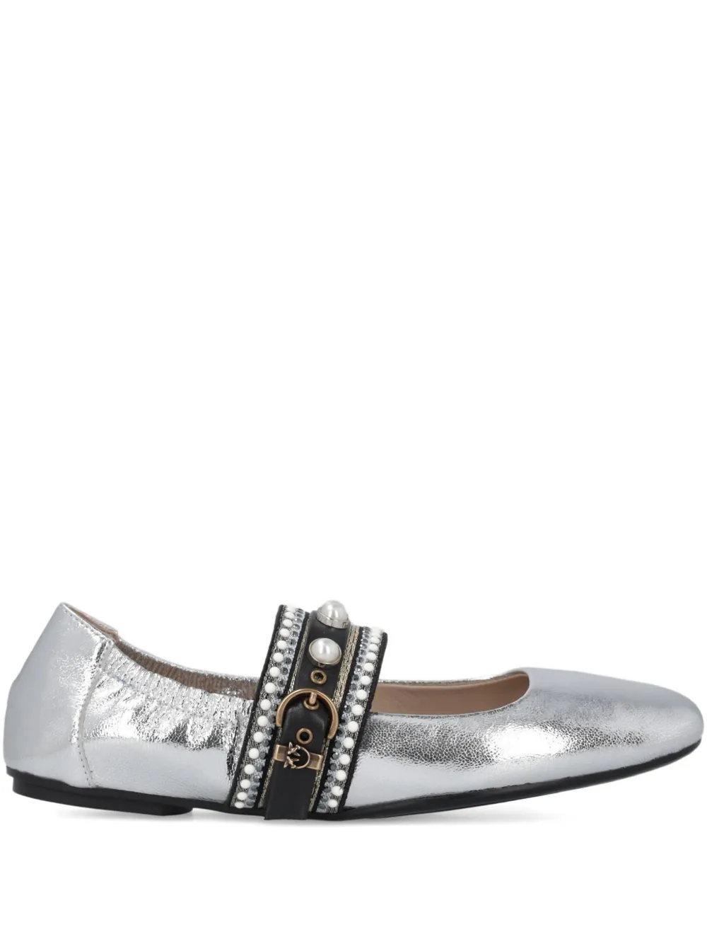 Pinko Laminated Leather Ballerinas With Jewel Band In Gray