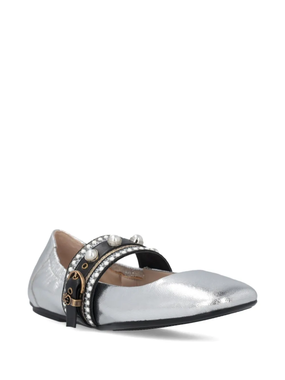 PINKO pearl-embellished buckle ballet flats - Grijs
