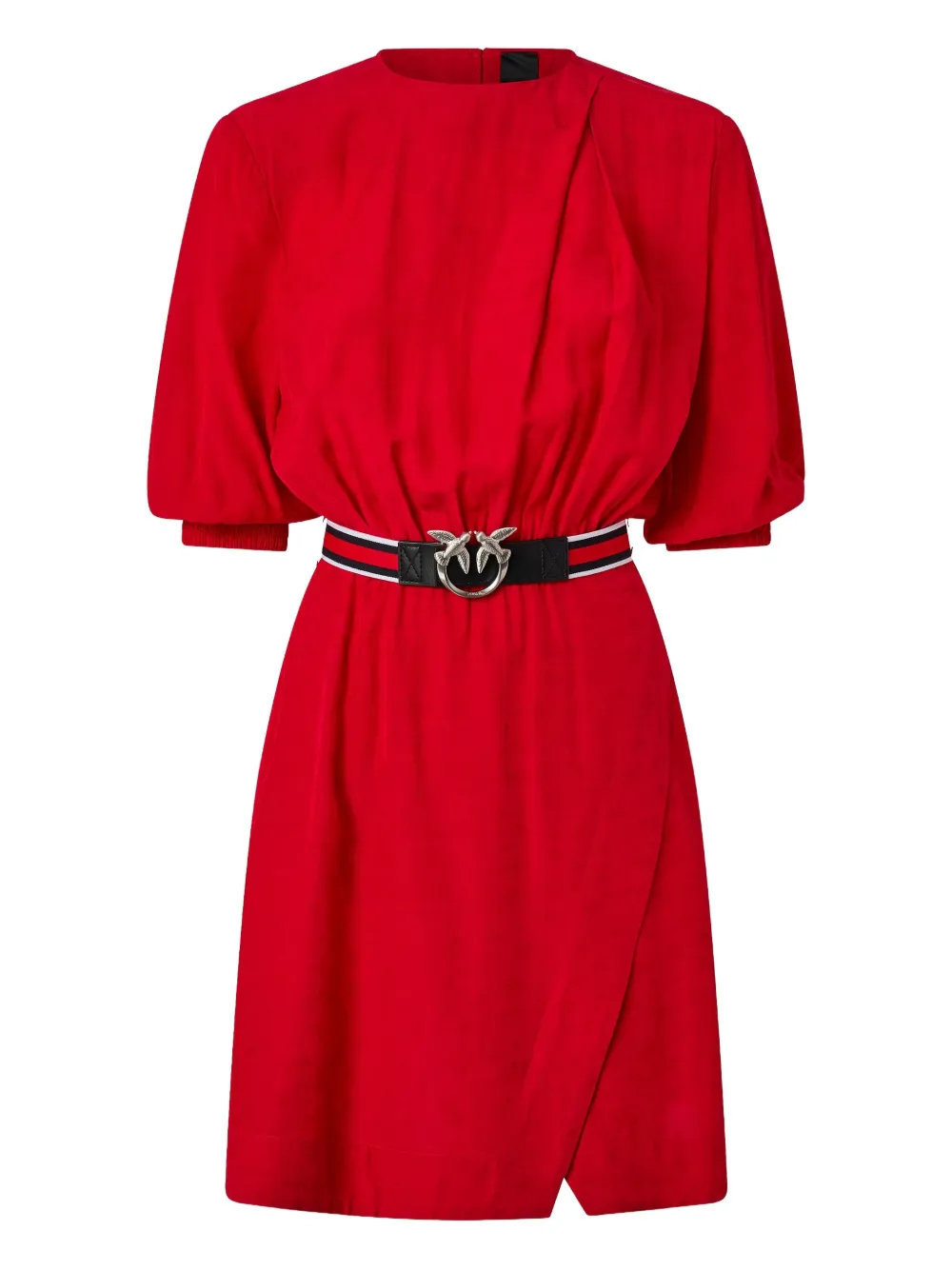 puff-sleeve belted mini dress