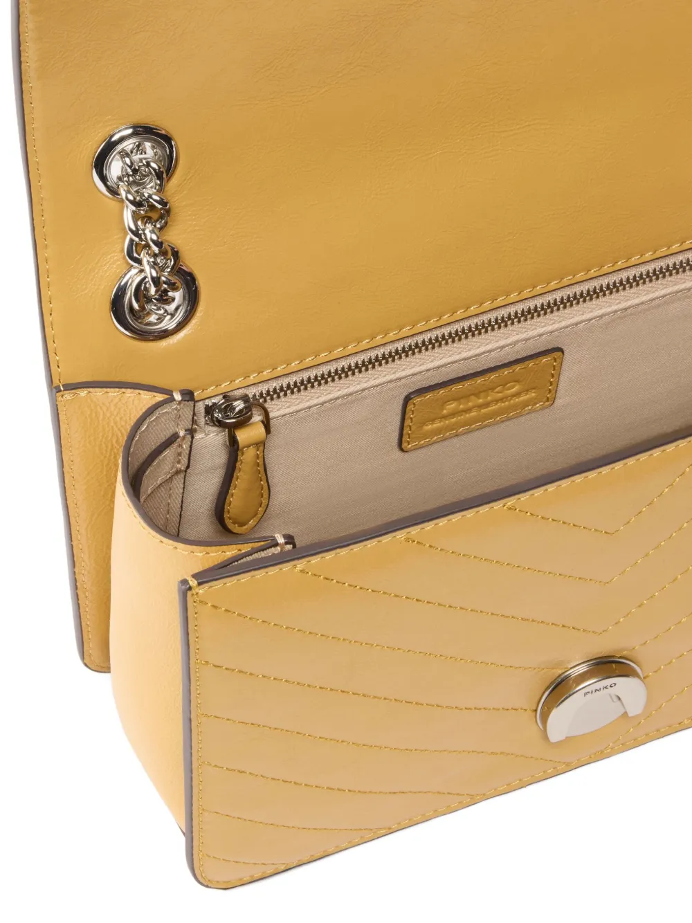 Pinko Chevron Chain Cross Body Bag In Yellow