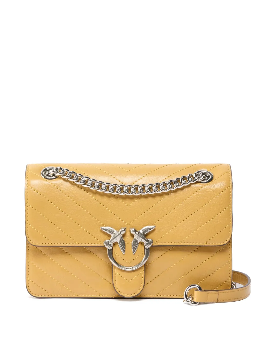Pinko Chevron Chain Cross Body Bag In Yellow