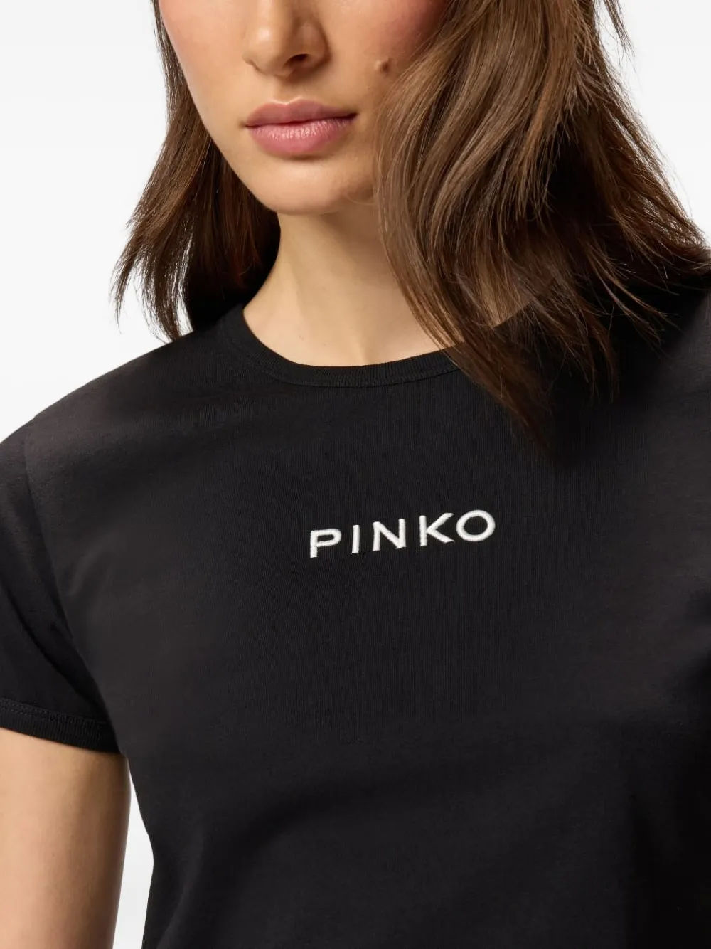 Pinko Short-sleeved T-shirt With Embroidered Logo In Black