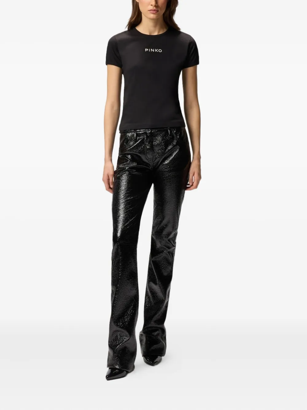 Pinko Short-sleeved T-shirt With Embroidered Logo In Black