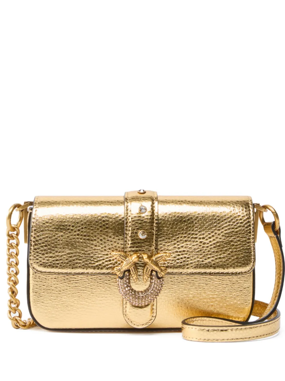 PINKO Leren crossbodytas met metallic afwerking Goud