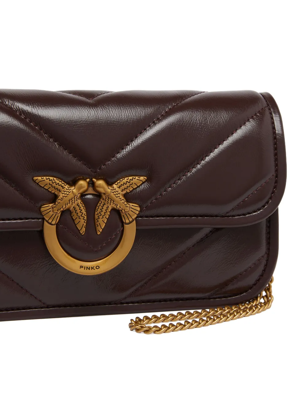 Pinko Quilted Birds-embellished Cross Body Bag In Brown