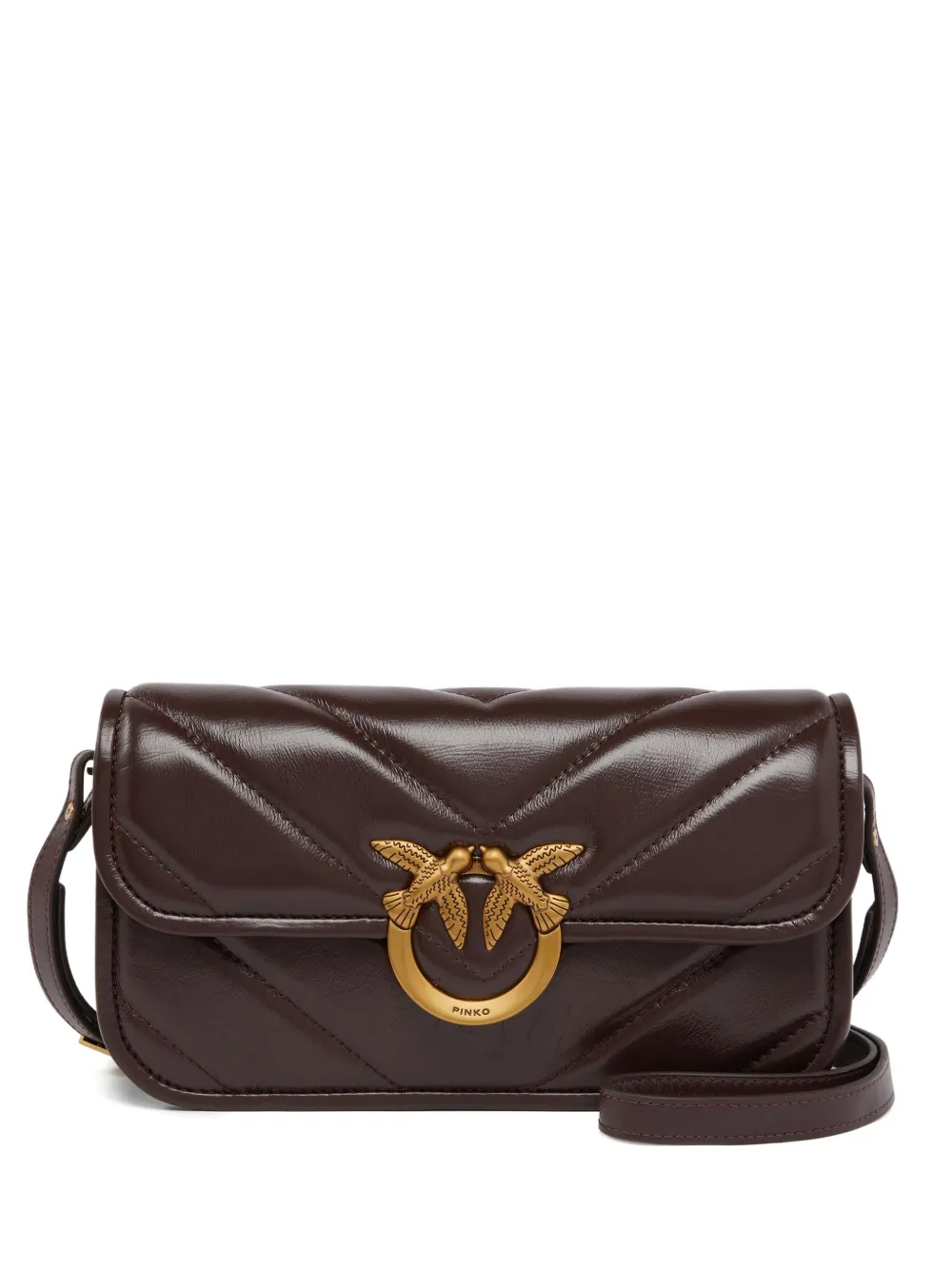 Pinko Quilted Birds-embellished Cross Body Bag In Brown