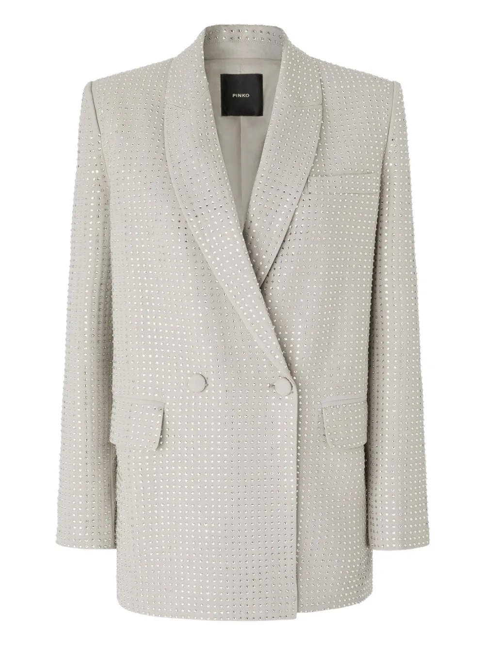 Pinko Double-breasted Rhinestone Jacket In Neutral