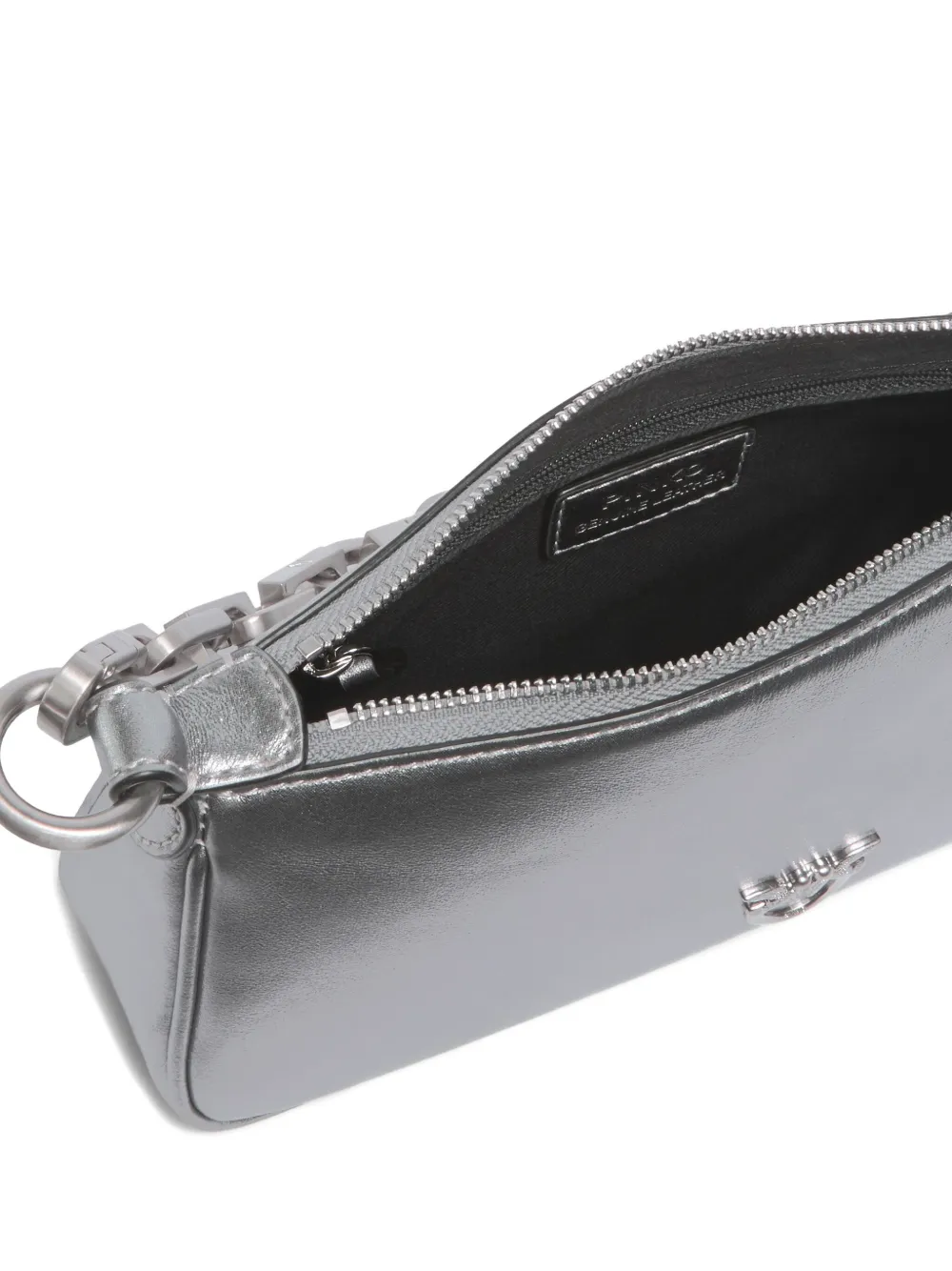 PINKO Metallic leren schoudertas met schakelketting Zilver