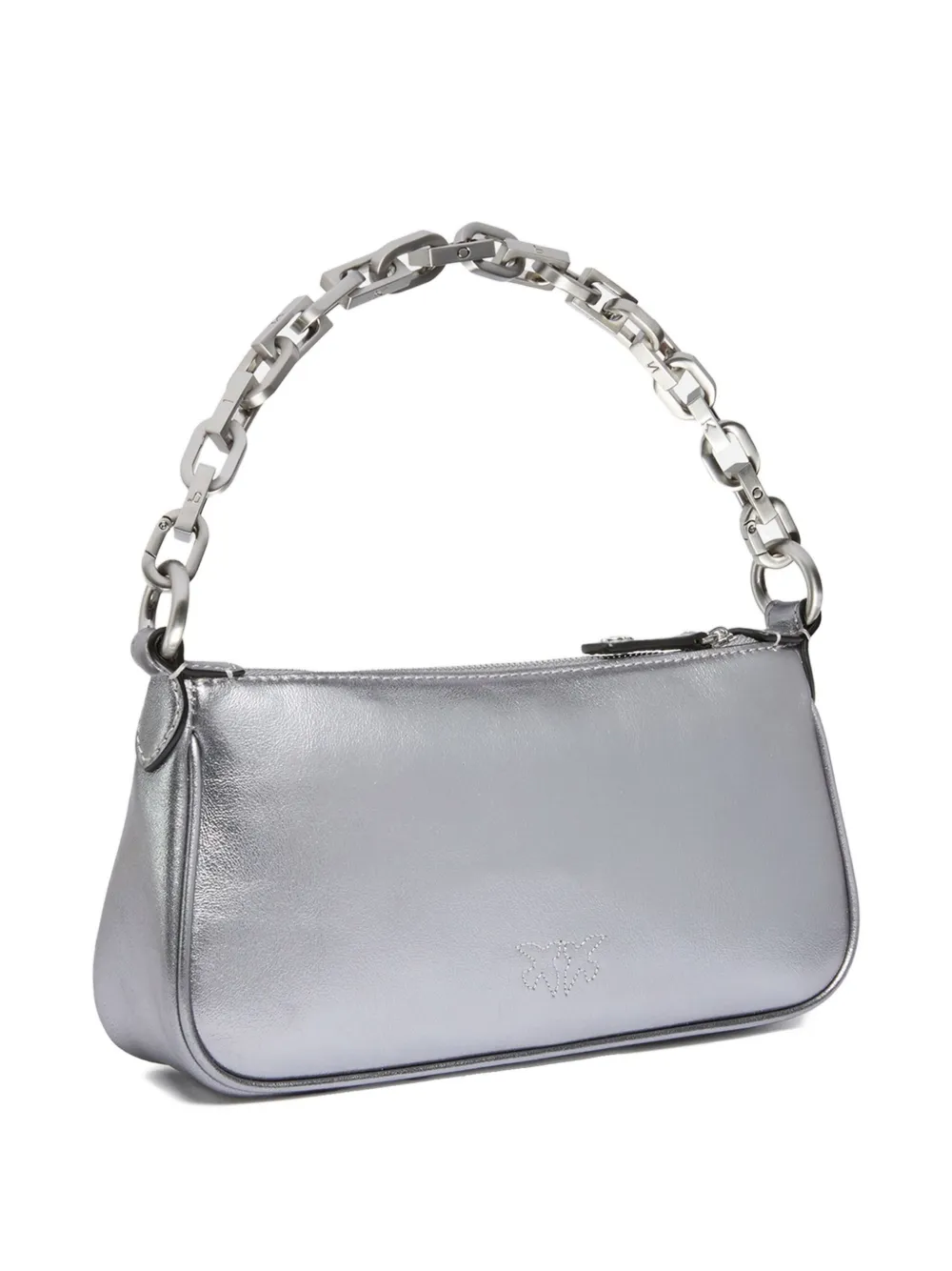 PINKO Metallic leren schoudertas met schakelketting Zilver
