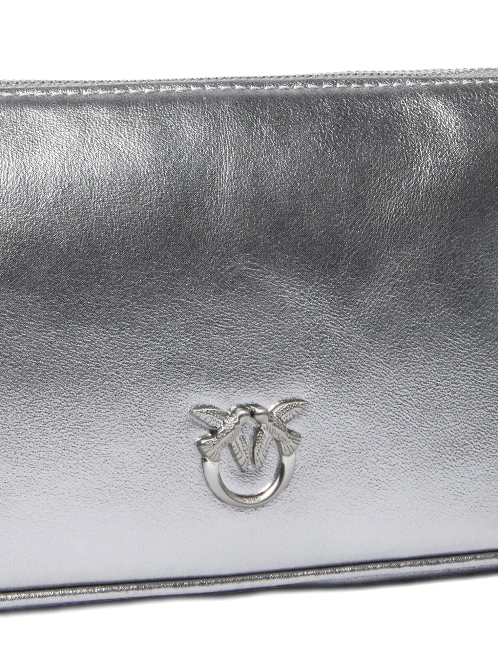 PINKO Metallic leren schoudertas met schakelketting Zilver