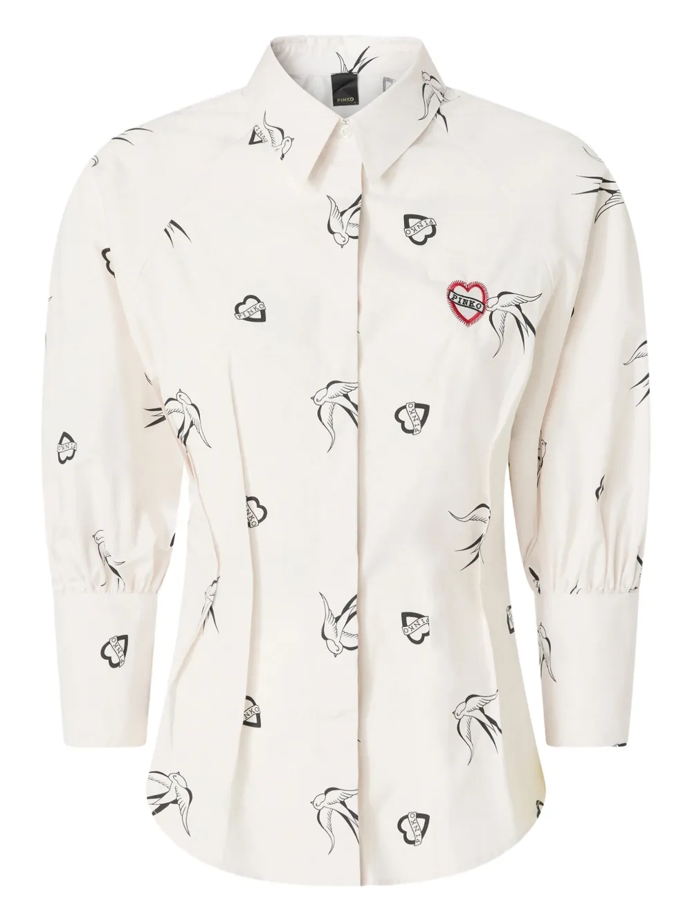 PINKO Blouse met zwaluwprint en pofmouwen Wit