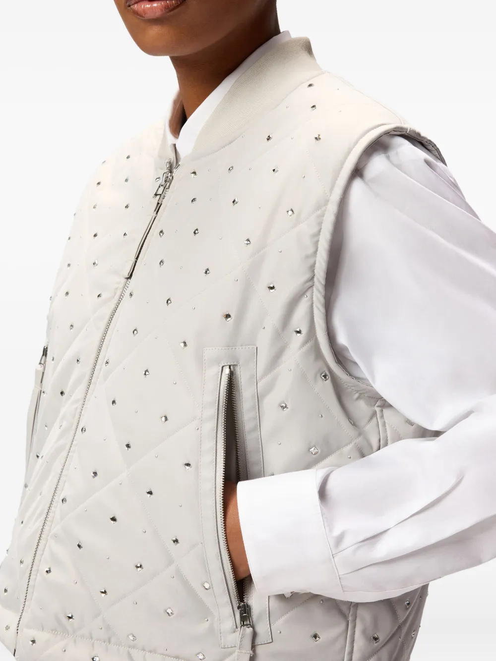 Pinko Cropped Gray Quilted Vest With Structured Silhouette In White