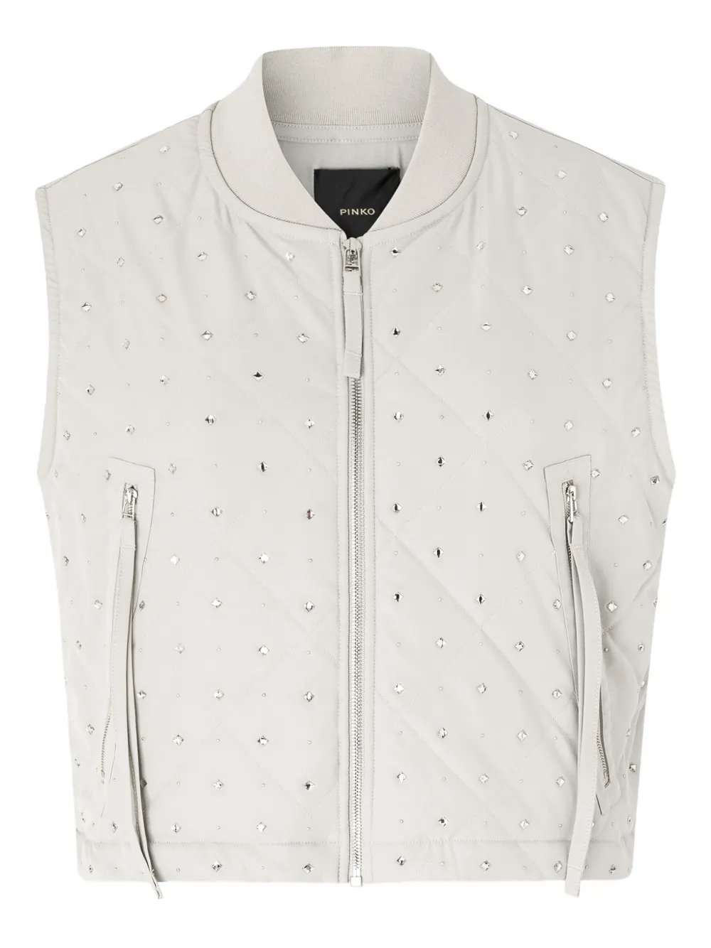 Pinko Cropped Gray Quilted Vest With Structured Silhouette In White