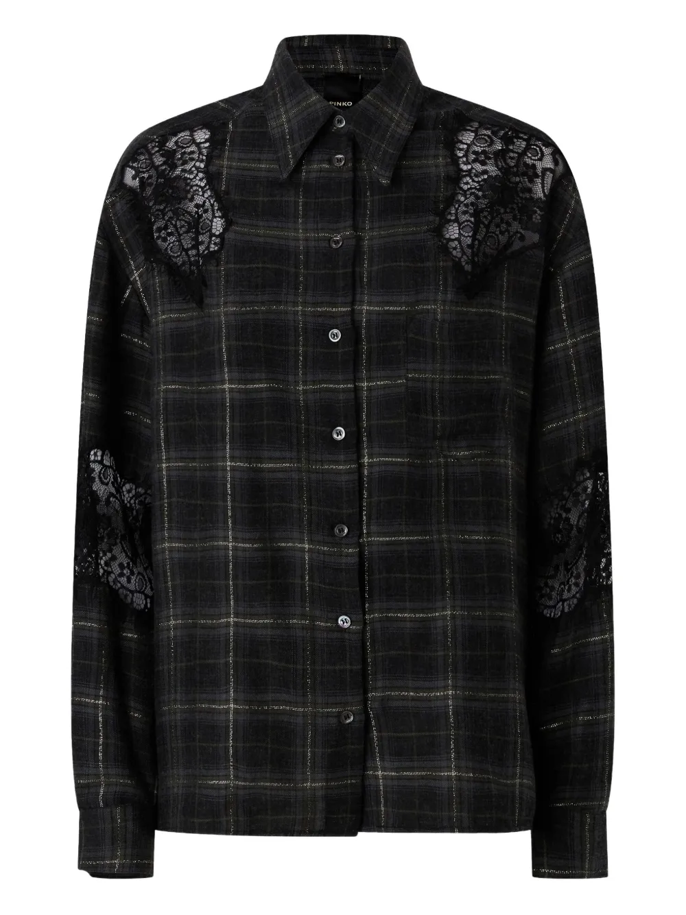 Pinko Lace Check-pattern Shirts In Black
