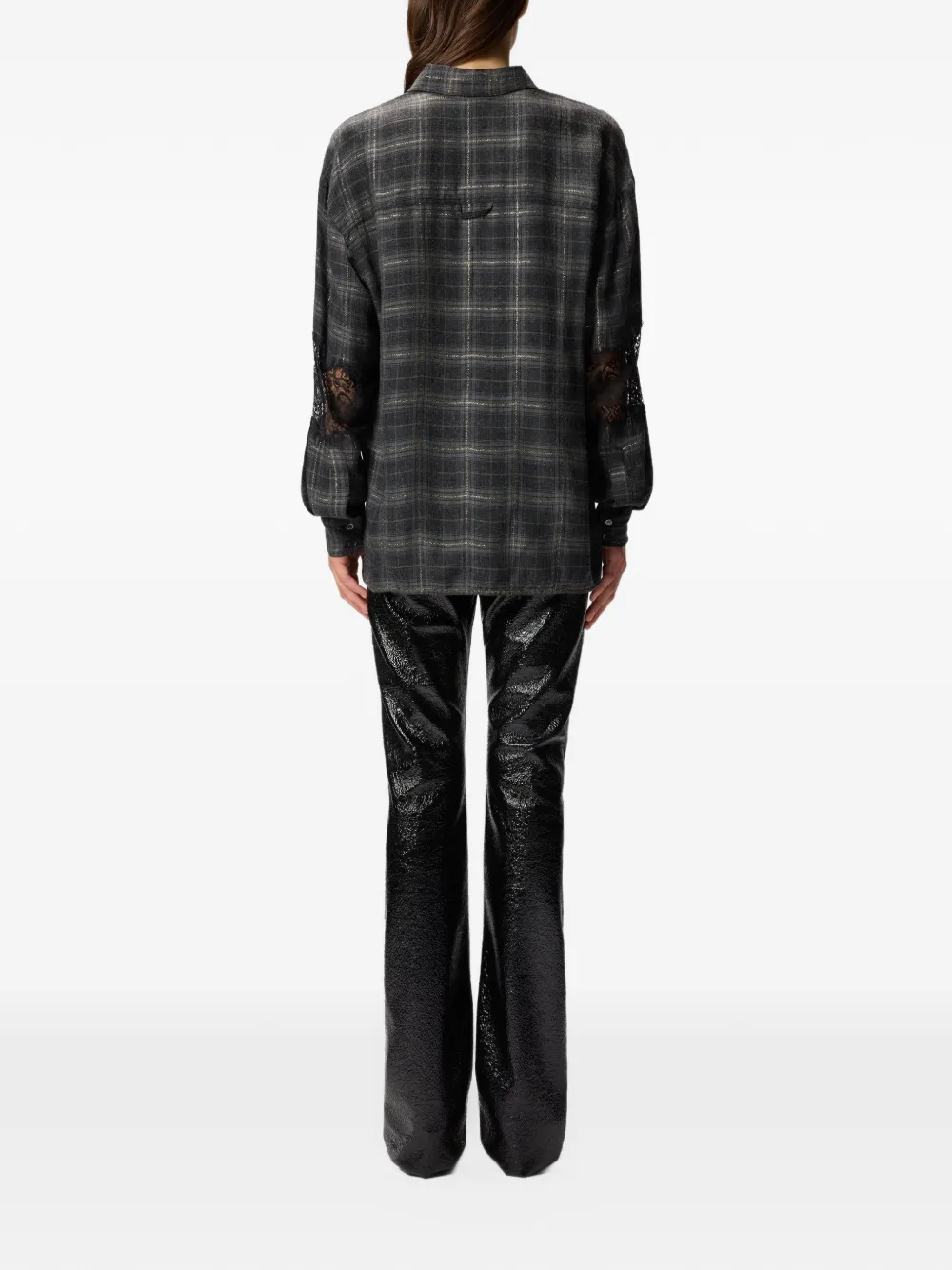 PINKO Geruite blouse met kant Zwart