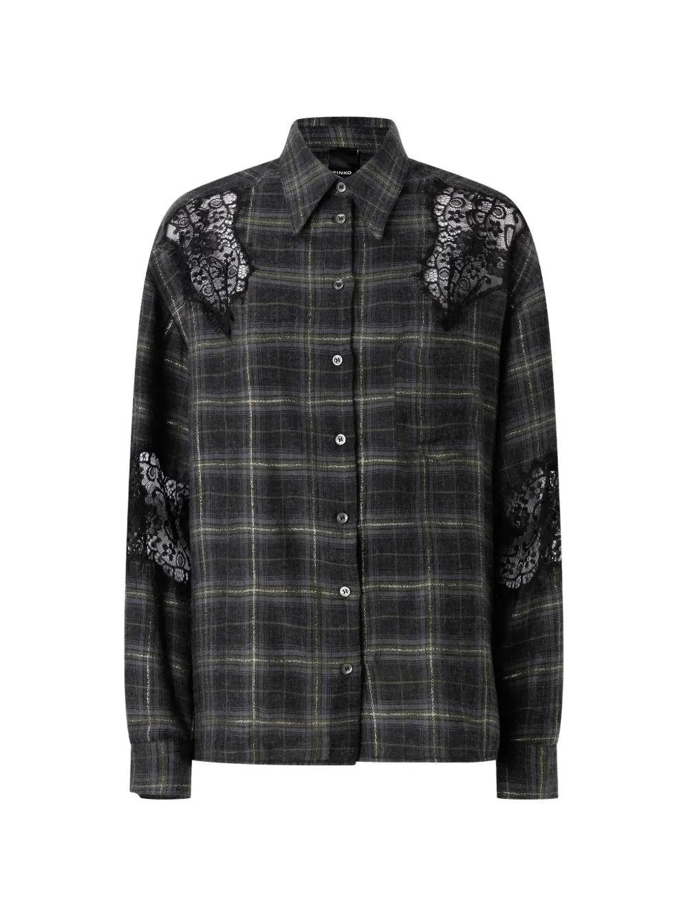 PINKO Geruite blouse met kant Zwart