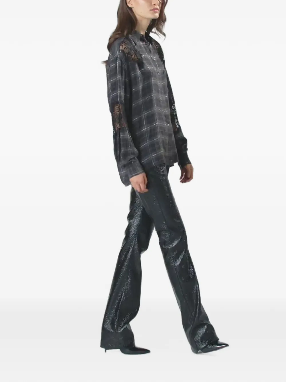 PINKO Geruite blouse met kant Zwart