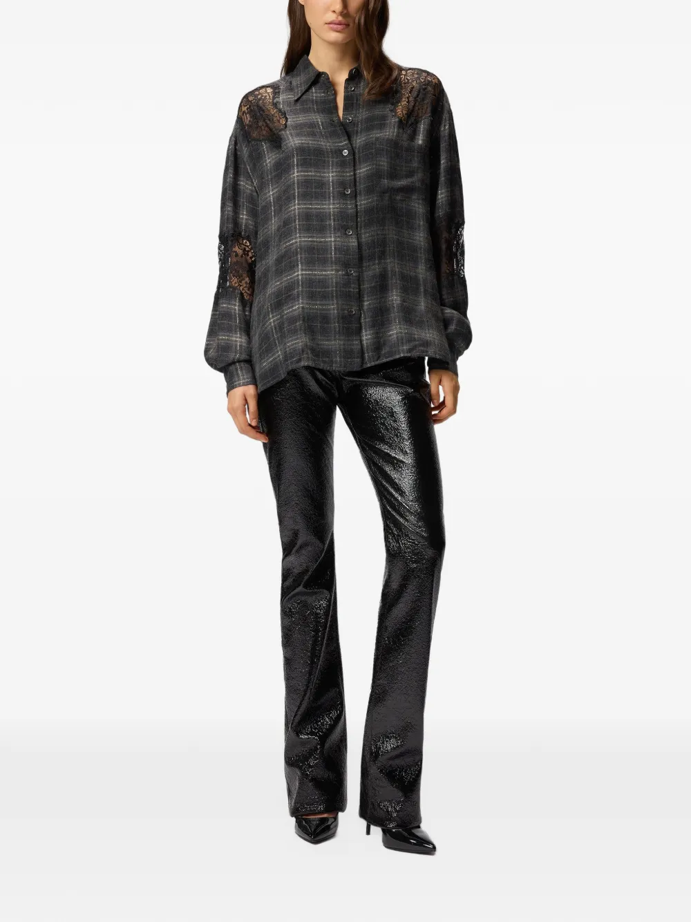 PINKO Geruite blouse met kant Zwart