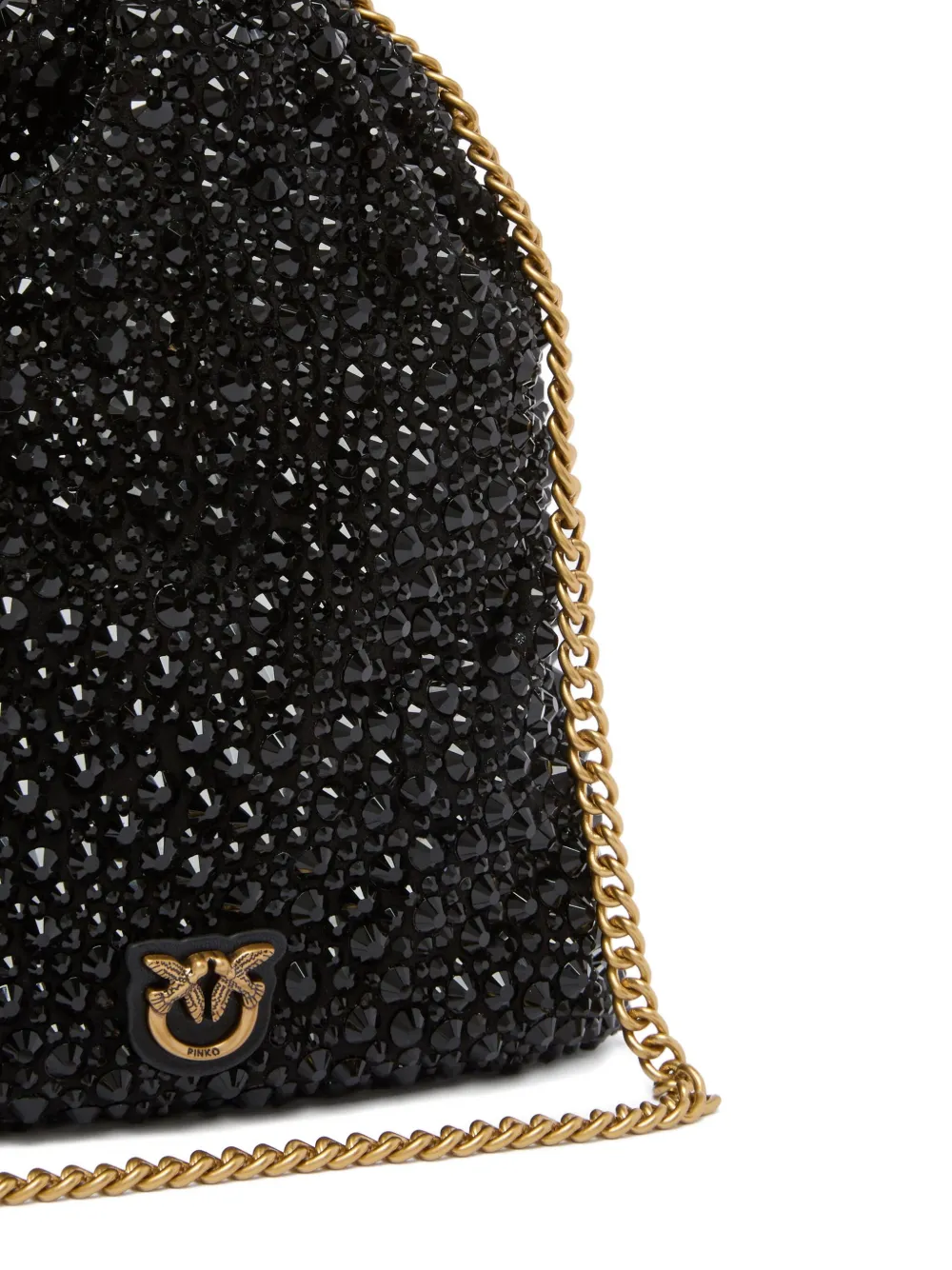 Pinko Crystal-embellished Drawstring Clutch In Black