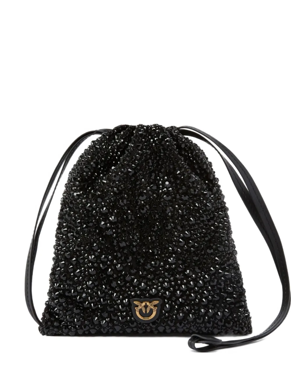 Pinko Crystal-embellished Drawstring Clutch In Black