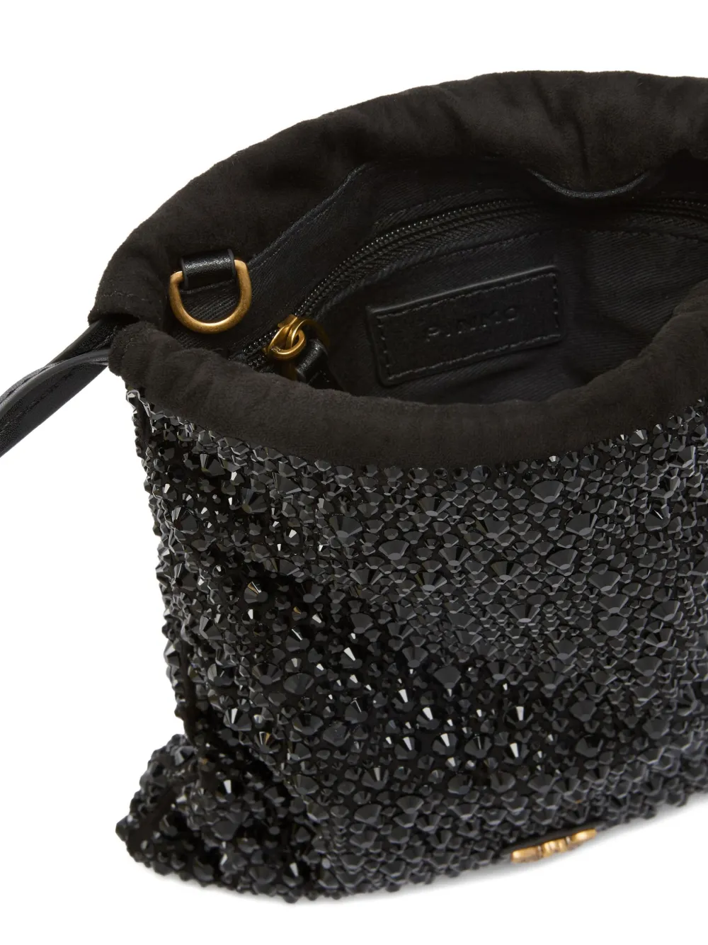Pinko Crystal-embellished Drawstring Clutch In Black