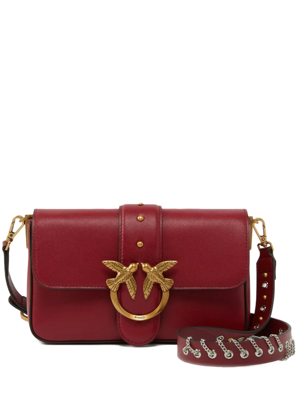 Pinko Mini Love Bag Slouchy Shoulder Bag In Leather With Two Straps In Red