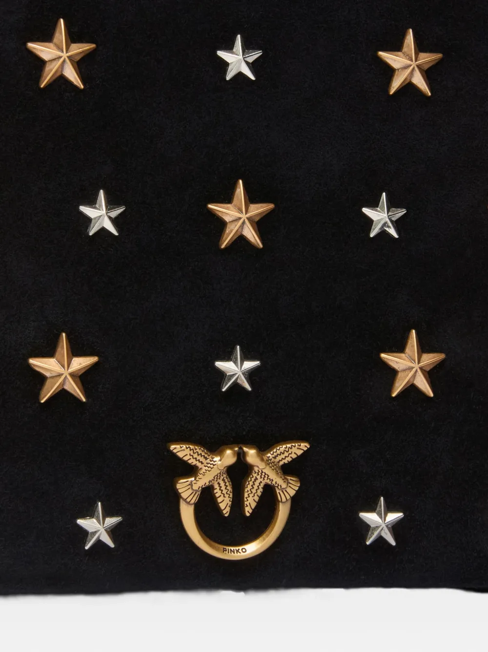 Pinko Star-embellished Suede Shoulder Bag In Black