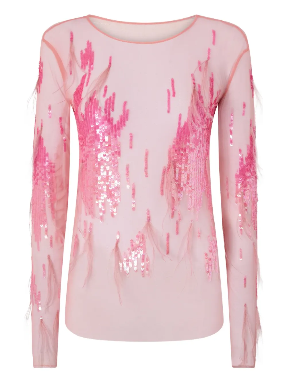 Pinko Sheer Sweater With Sequins And Feathers In Pink