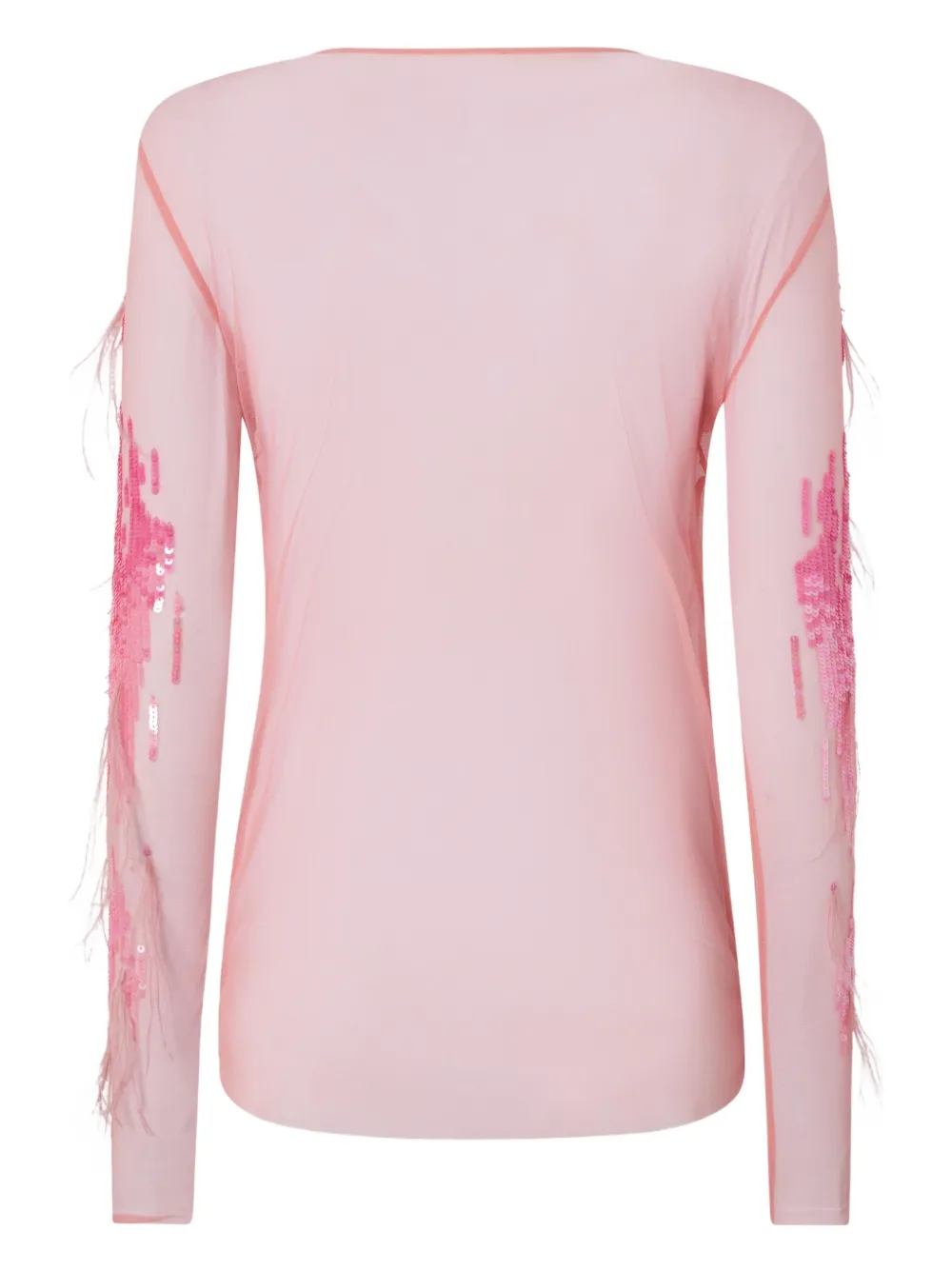 Pinko Sheer Sweater With Sequins And Feathers In Pink