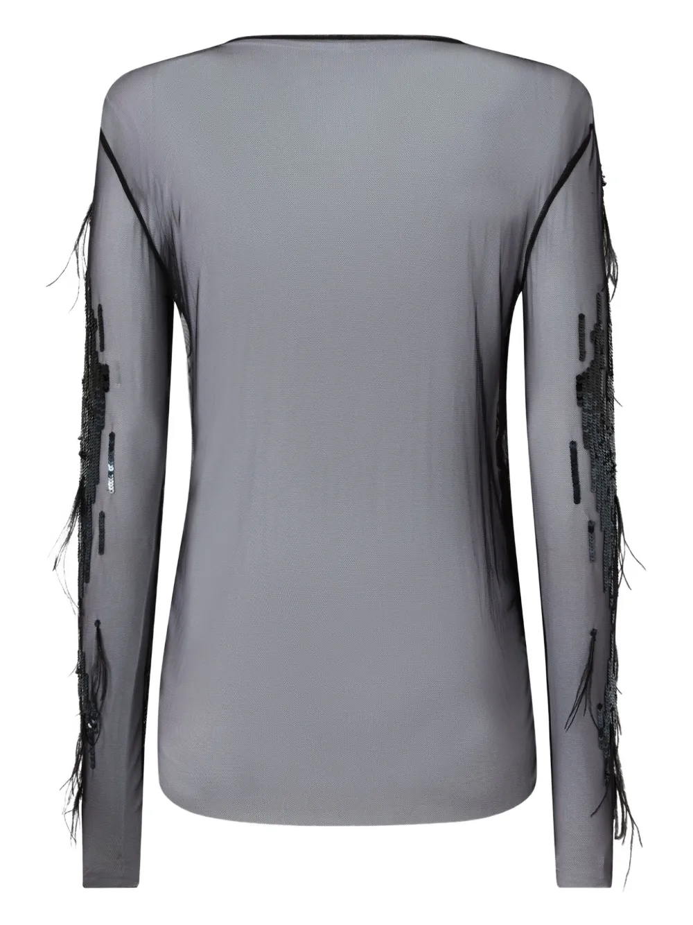 Pinko Sheer Sweater With Sequins And Feathers In Black