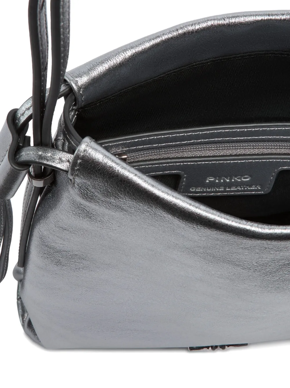 Pinko Metallic-leather Drawstring Shoulder Bag In Gray