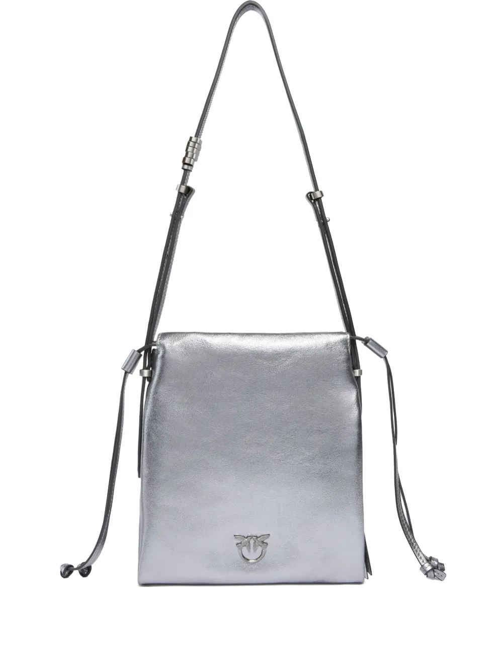 Pinko Metallic-leather Drawstring Shoulder Bag In Gray