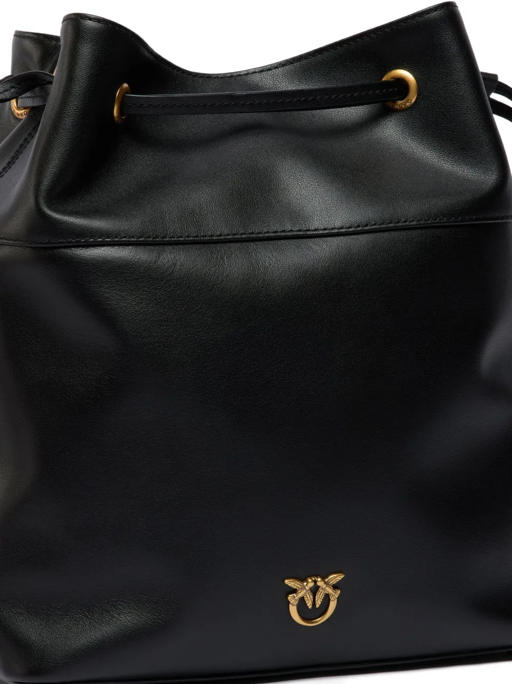 Pinko Drawstring Leather Medium Bucket Bag In Black