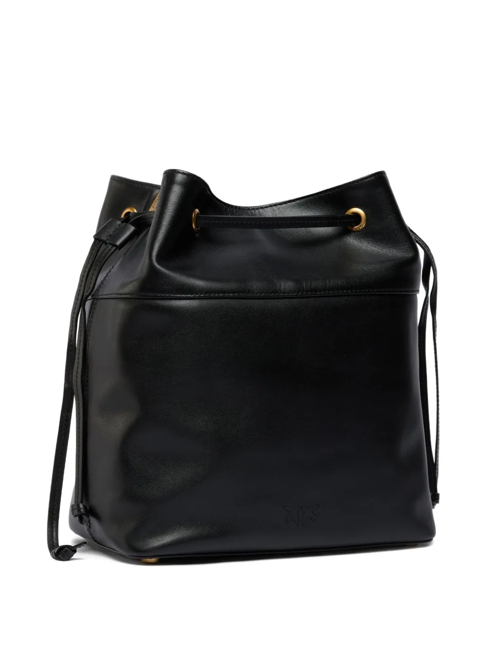 Pinko Drawstring Leather Medium Bucket Bag In Black