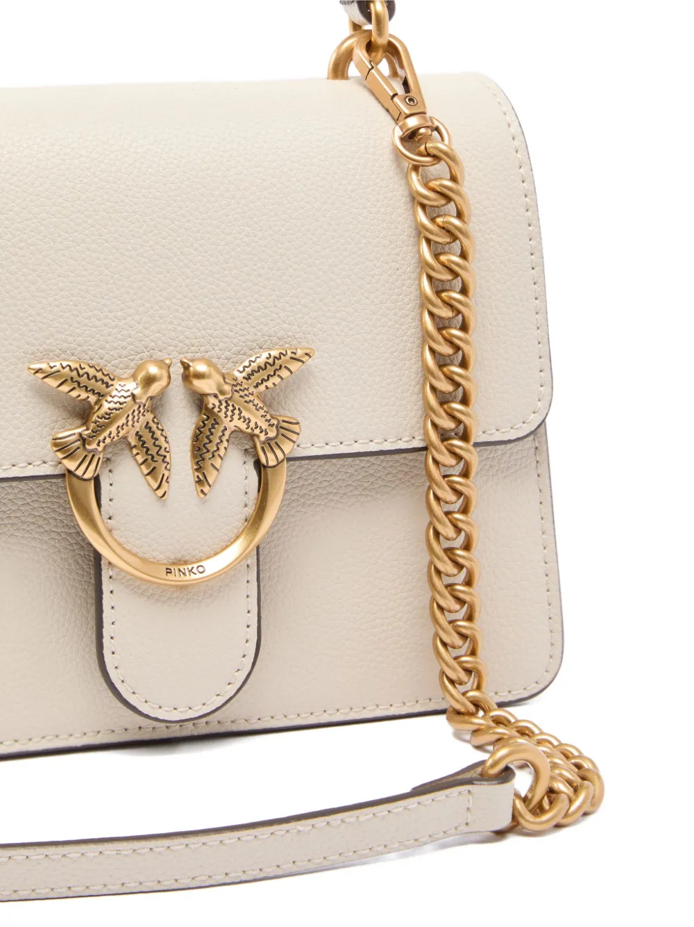 Pinko Mini Love Bag Top Handle Light Handbag In Full-grain Leather In White